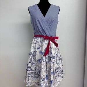 Chetta B Blue and White Paris Patterned Dress